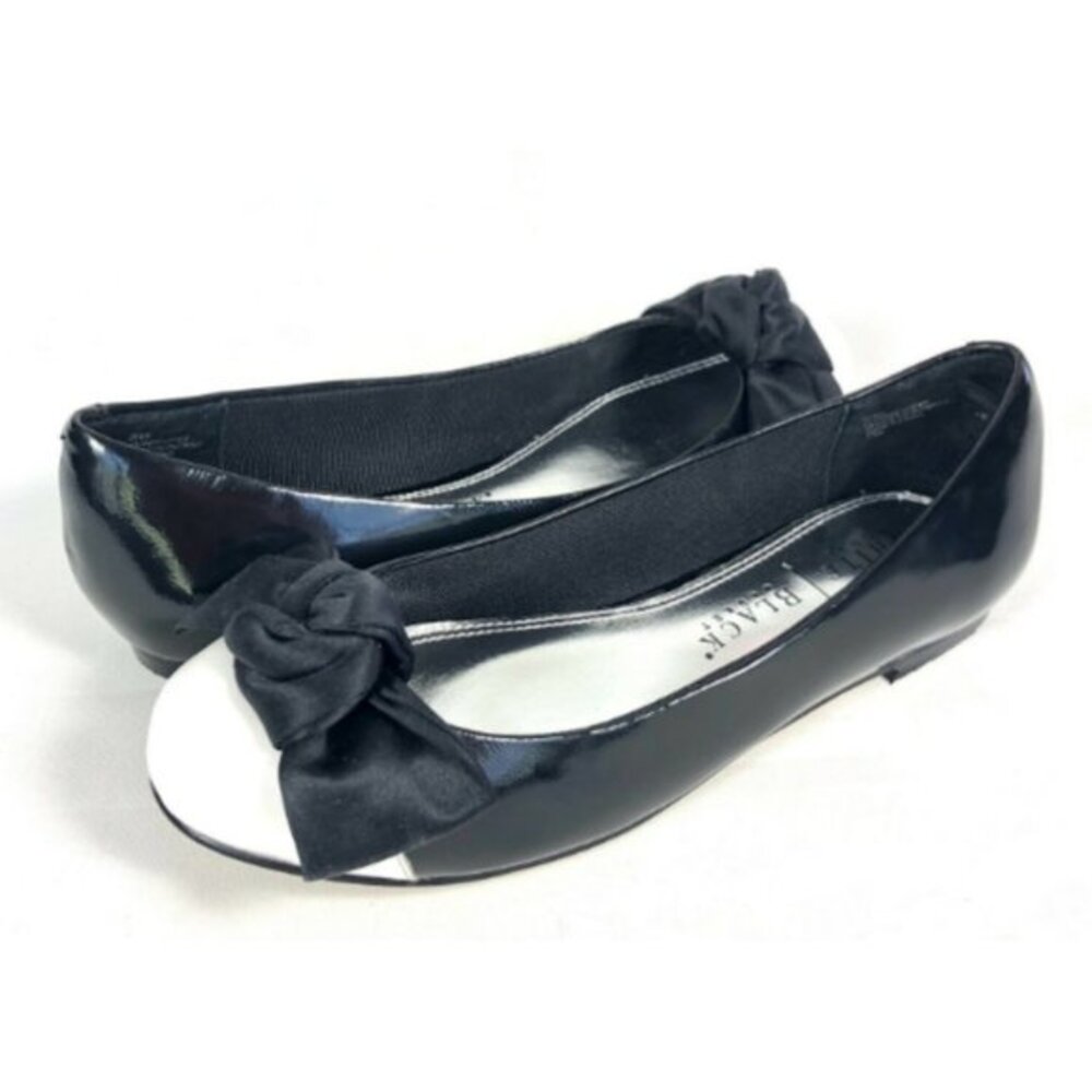 White House Black Market Ballet Flats Womens 5.5 Black Cap Toe Bow Slip On